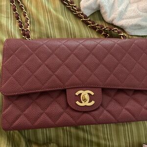 Chanel Quilted Maroon Leather Shoulder Bag